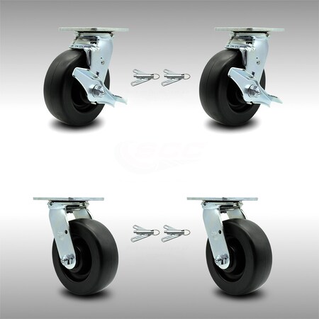 Service Caster 6 Inch SS Polyolefin Caster Set with Ball Bearings 4 Swivel Lock 2 Brake SCC SCC-SS30S620-POB-TLB-BSL-2-BSL-2